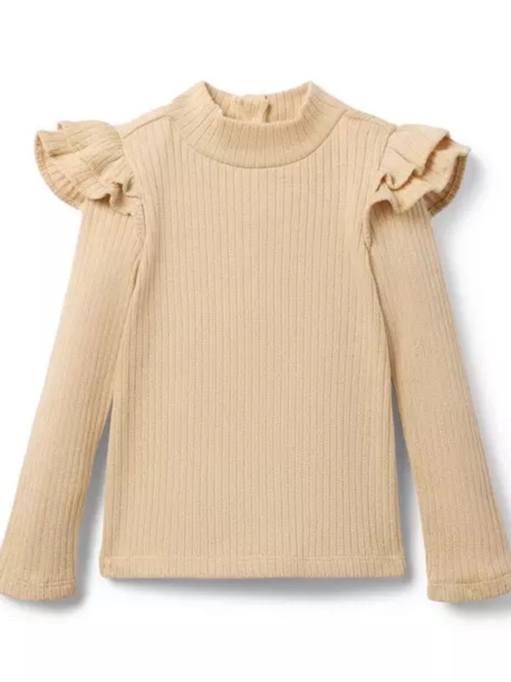 Janie & Jack Latte Sparkle Ribbed Ruffle Top in Almond